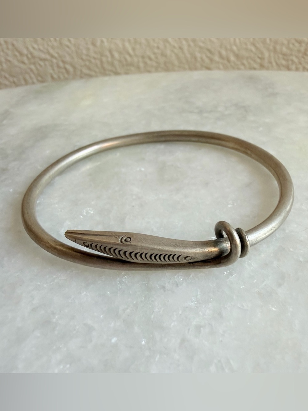 Vintage Sterling Silver Snake Motif Bangle Bracelet - Navajo